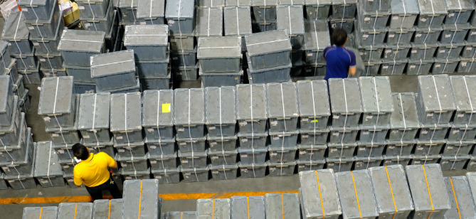 boxes in a warehouse